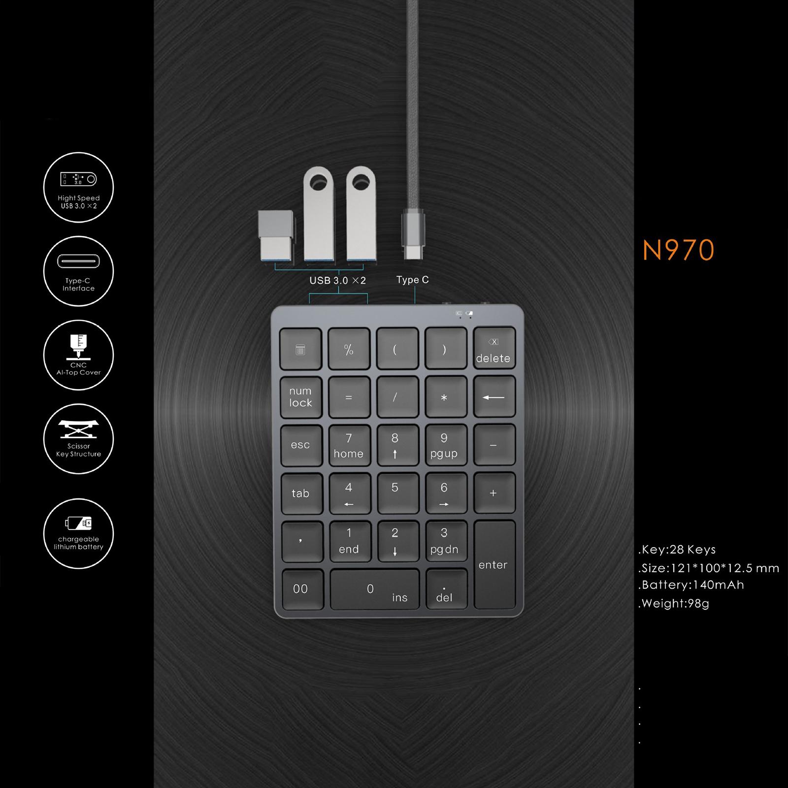 Wireless Keyboard Mini - 28 Keys Bluetooth Numeric Keypad with